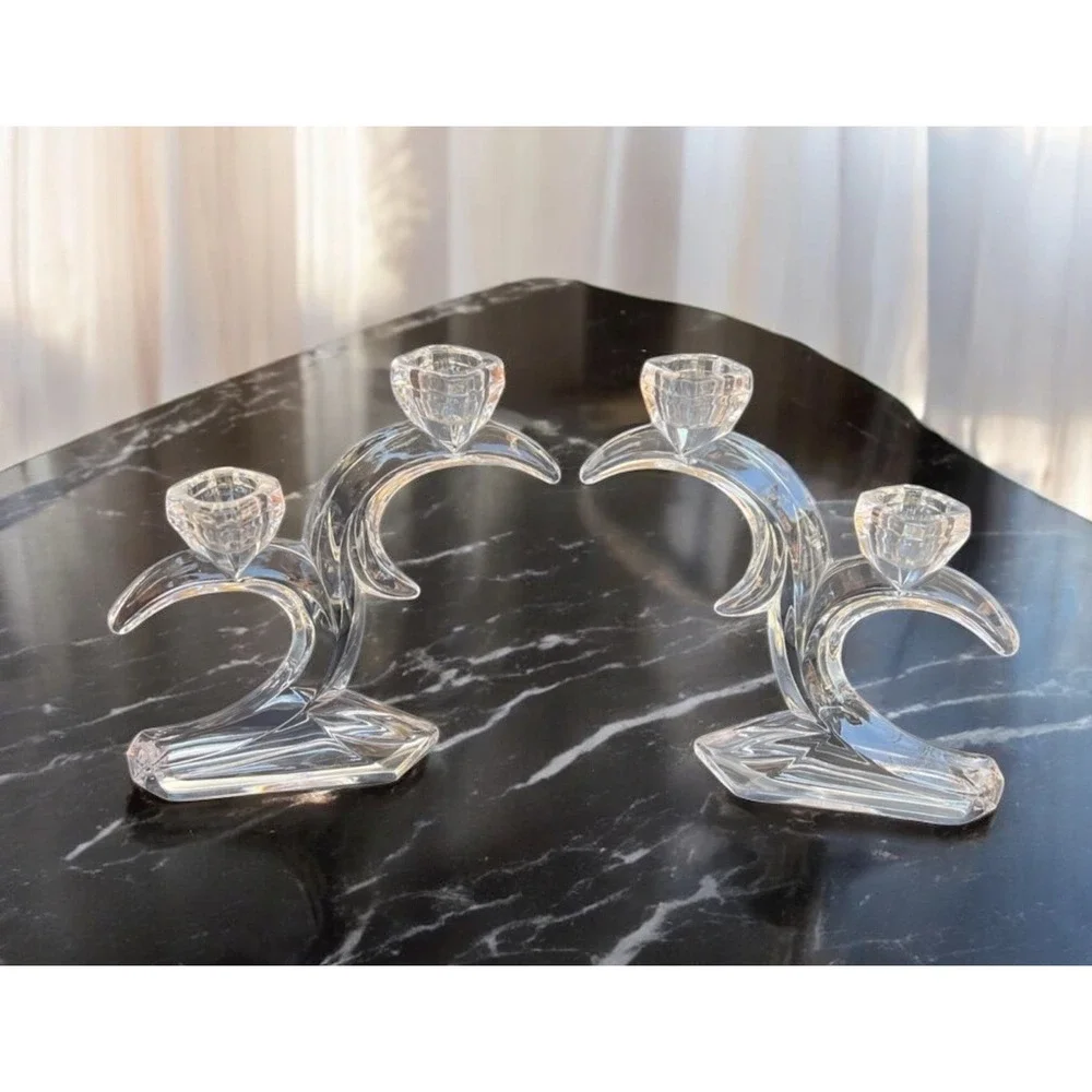 Rattenberg Bleikristall German VTG Lead Crystal Double Wave Candle Stick Holders